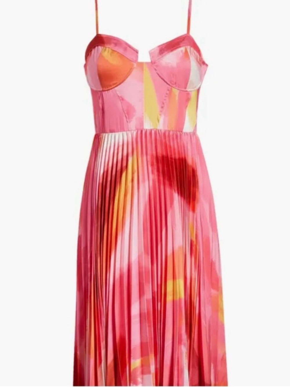 Hutch Mali Bustier Pleated Pink Brushstroke Satin Gown Size 10